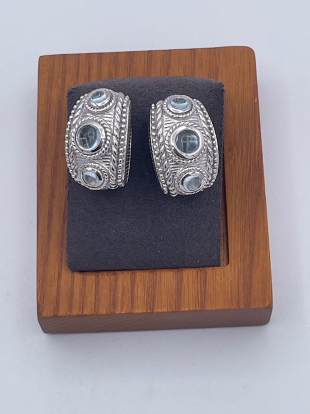 Judith Ripka Sterling Silver 925 Aquamarine Omega Back J-Hoop Earrings Heavy